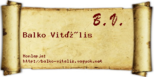 Balko Vitális névjegykártya